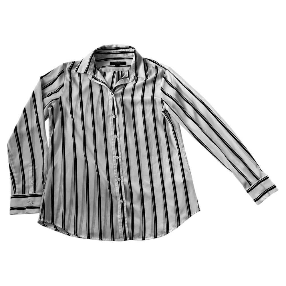 Banana Republic Women’s White Shirt w Navy & Red Stripes Sz XS